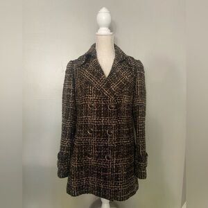 Trina Turk Black and Brown Tweed Pea Coat